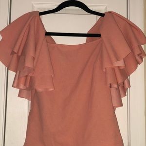 SHEIN salmon pink ruffle shoulder blouse
